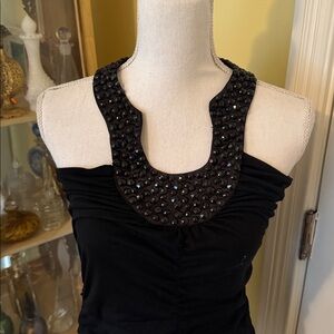 Caché Black Vintage Halter Top w/ satin Beaded Large Neckband